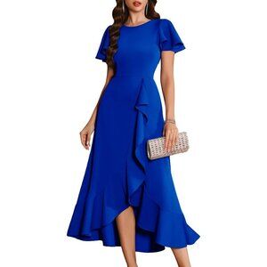 BeryLove Small Formal Party Dresses Flutter Short Sleeve Wedding Guest Cocktail